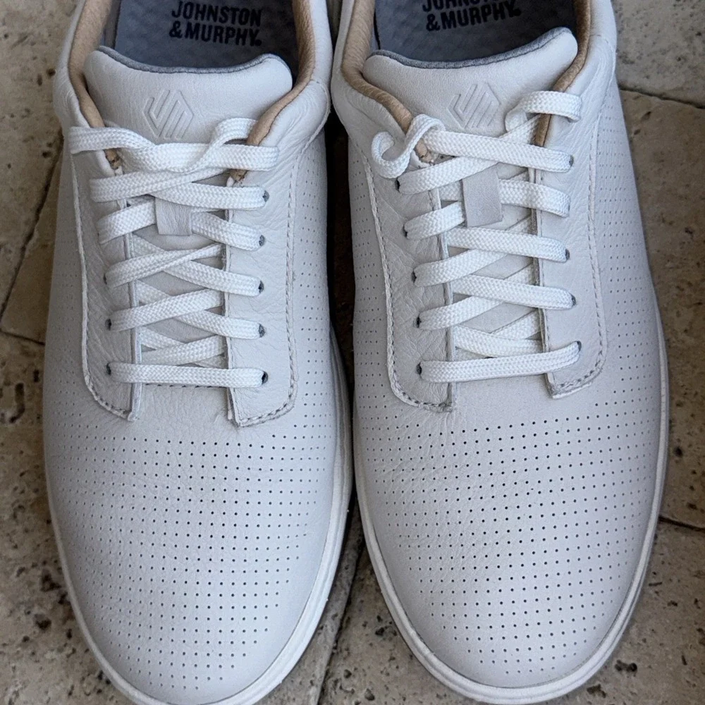 Johnston & Murphy 59-4258 Mens White Leather Lifestyle Sneakers Shoes 9 Dillon